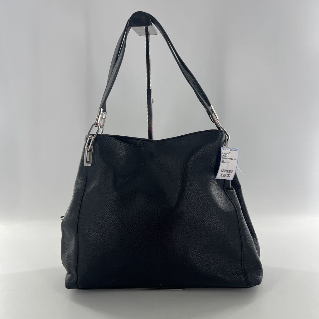 pebbled middle zip compartment shoulder bag
