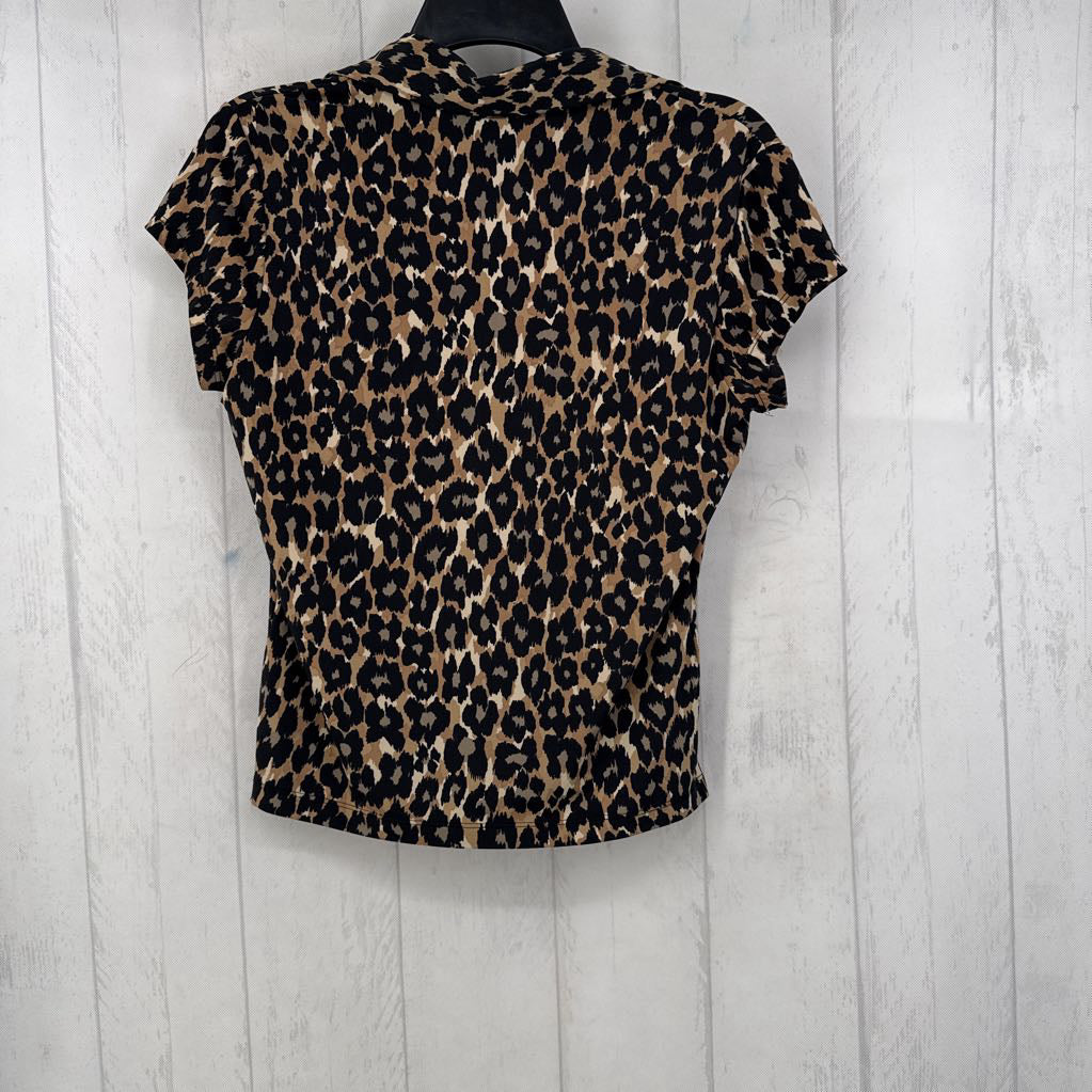M animal print split neck s/s top