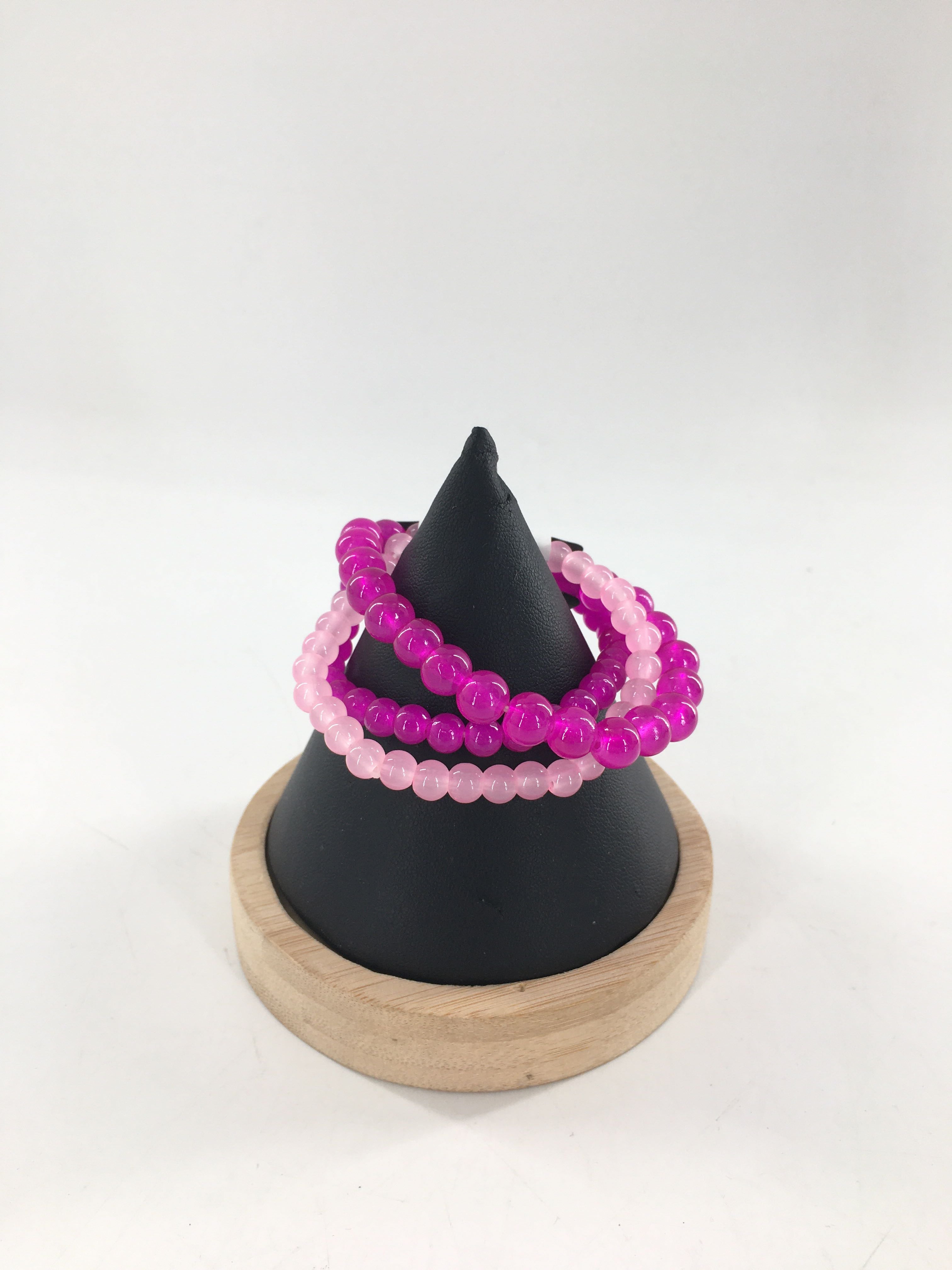 pink & purple beaded stretch bracelet stack