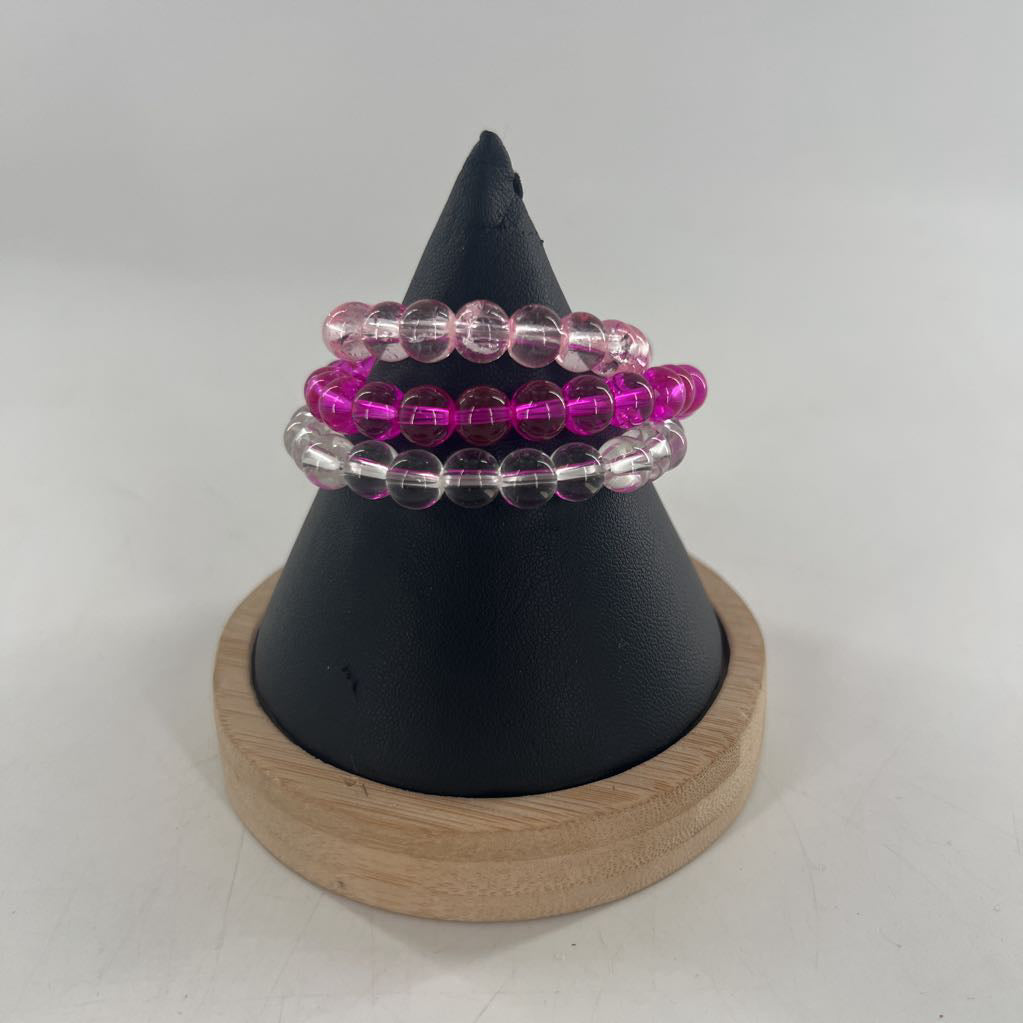 pink & clear stretch beaded bracelet stack