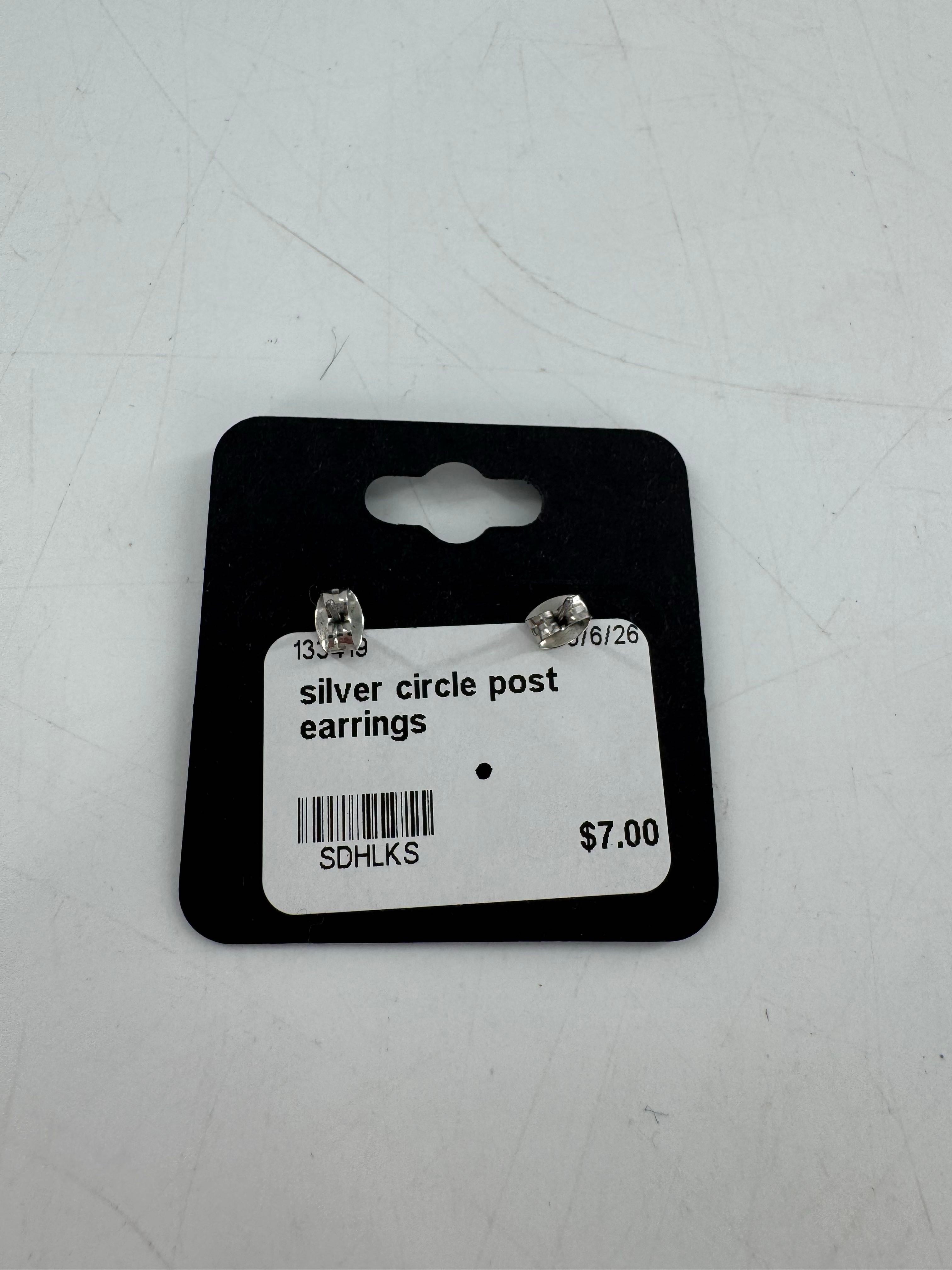 silver circle post earrings
