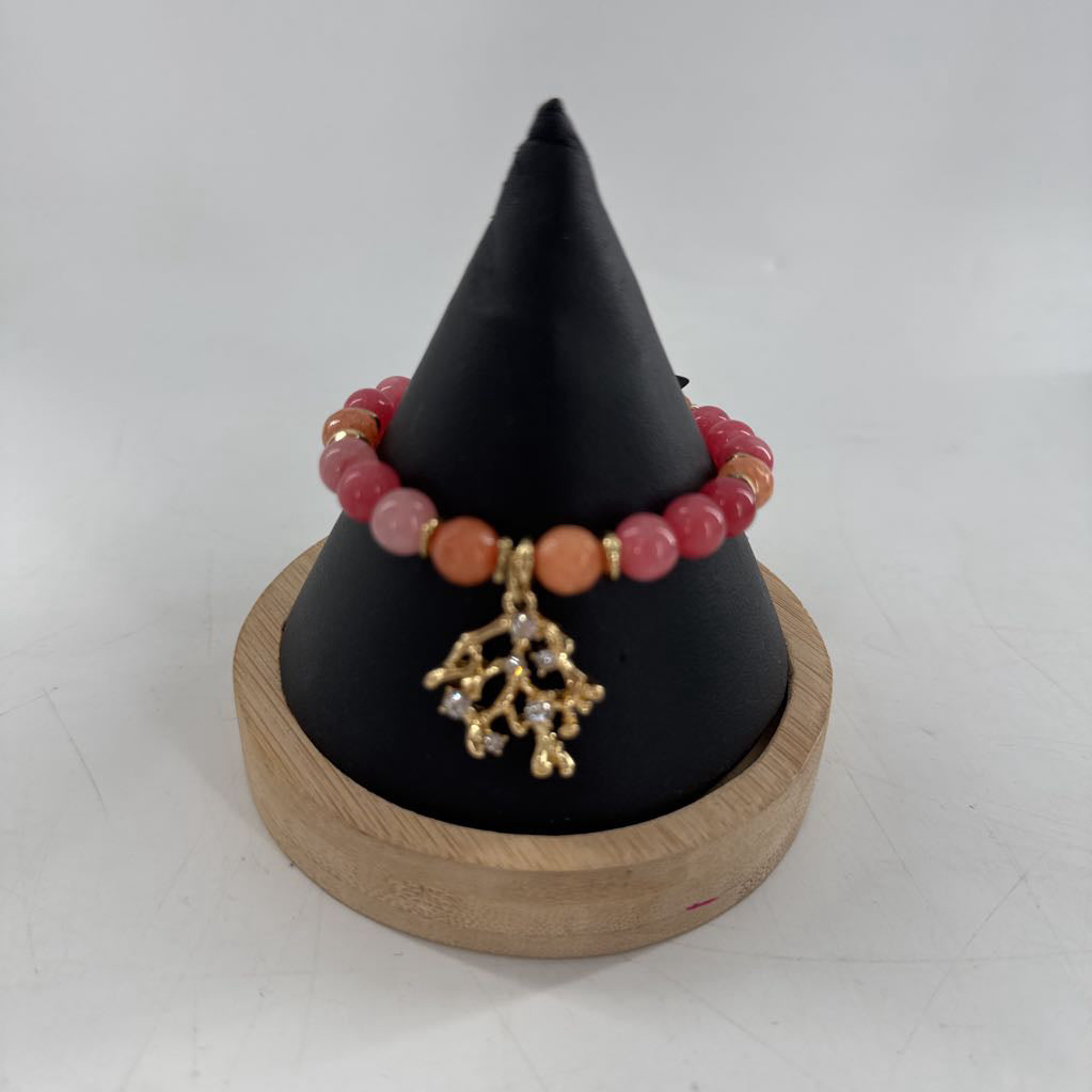 pink & orange stretch beaded bracelet