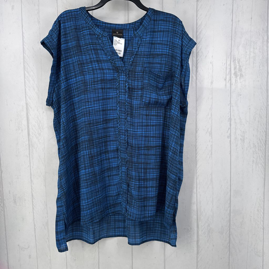 XXLT checkered split neck hi-lo s/s top