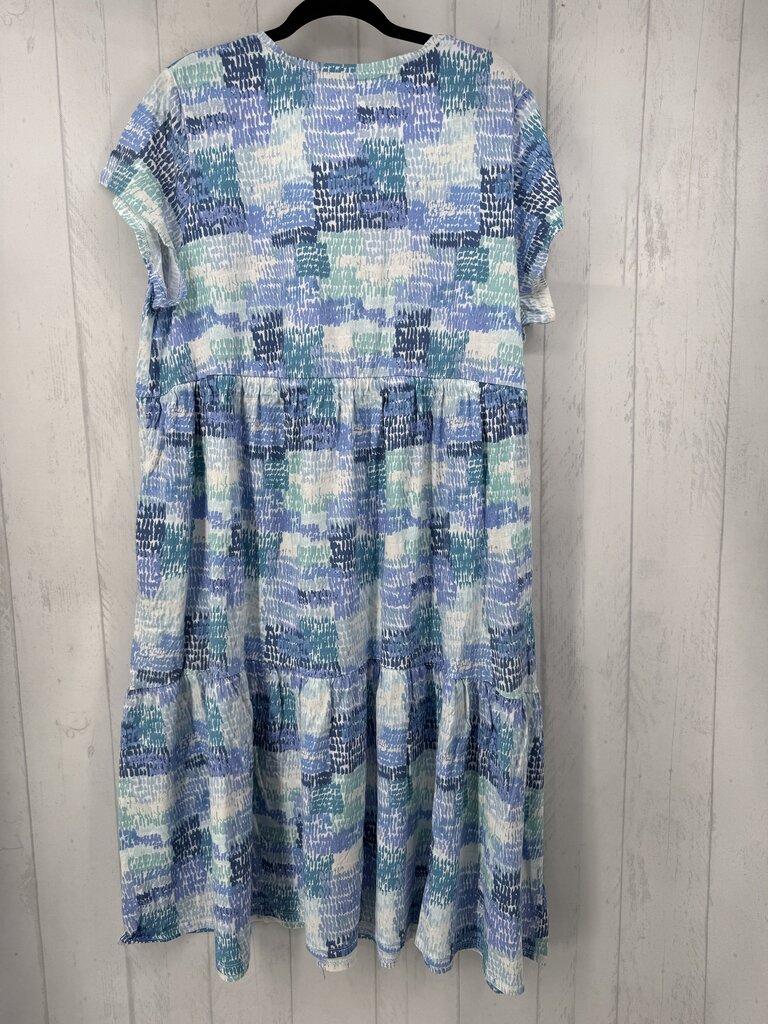 1X printed v-neck tiered s/s dress