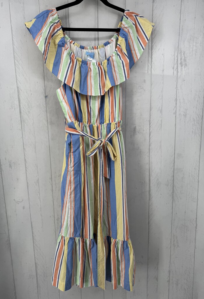 1X striped belted slvls dress