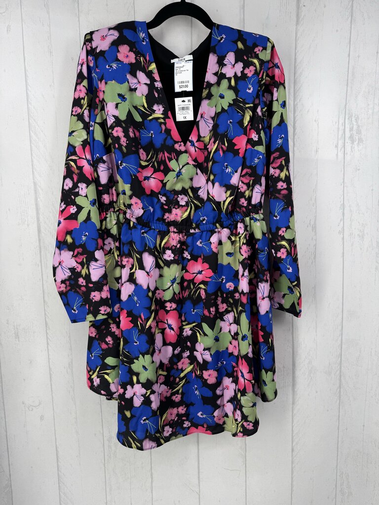 1X crossover flo print l/s dress