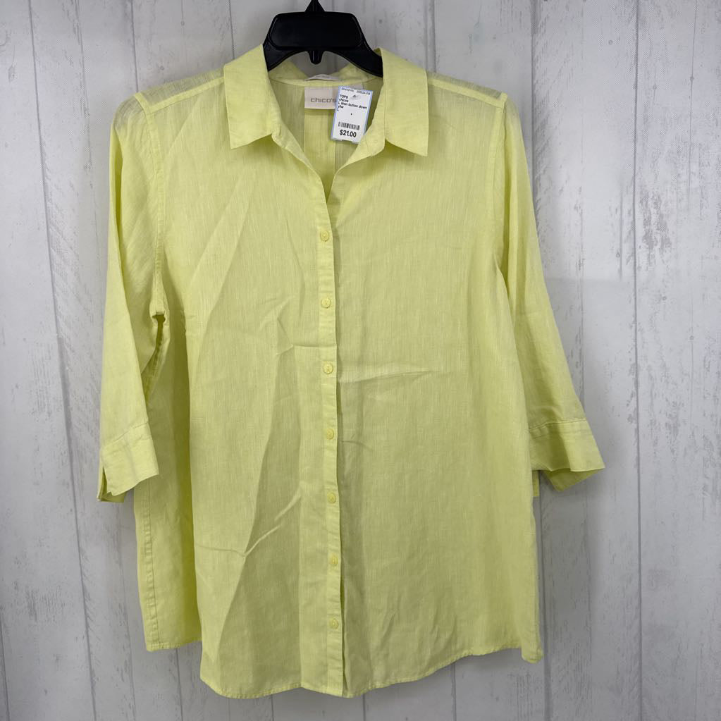 L linen button down 3/4 slv top
