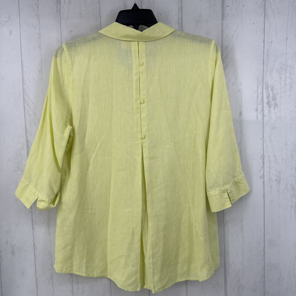 L linen button down 3/4 slv top