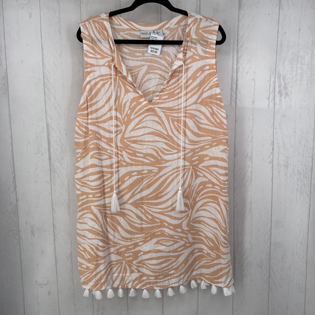 L linen split neck tassel slvls dress