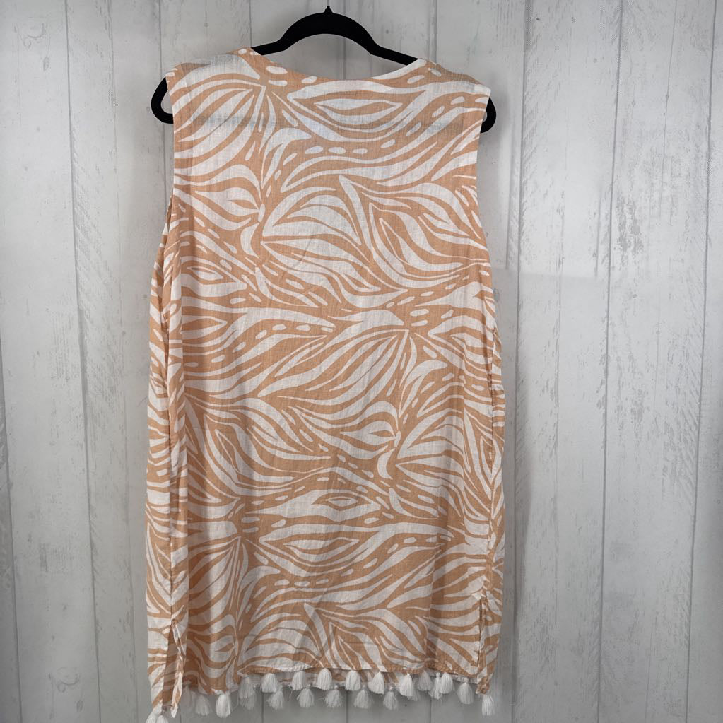 L linen split neck tassel slvls dress