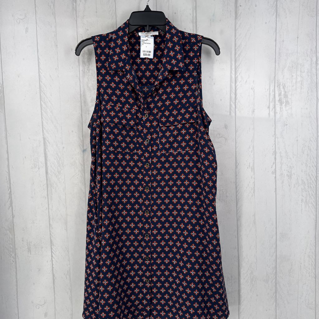 L printed button down slvls dress