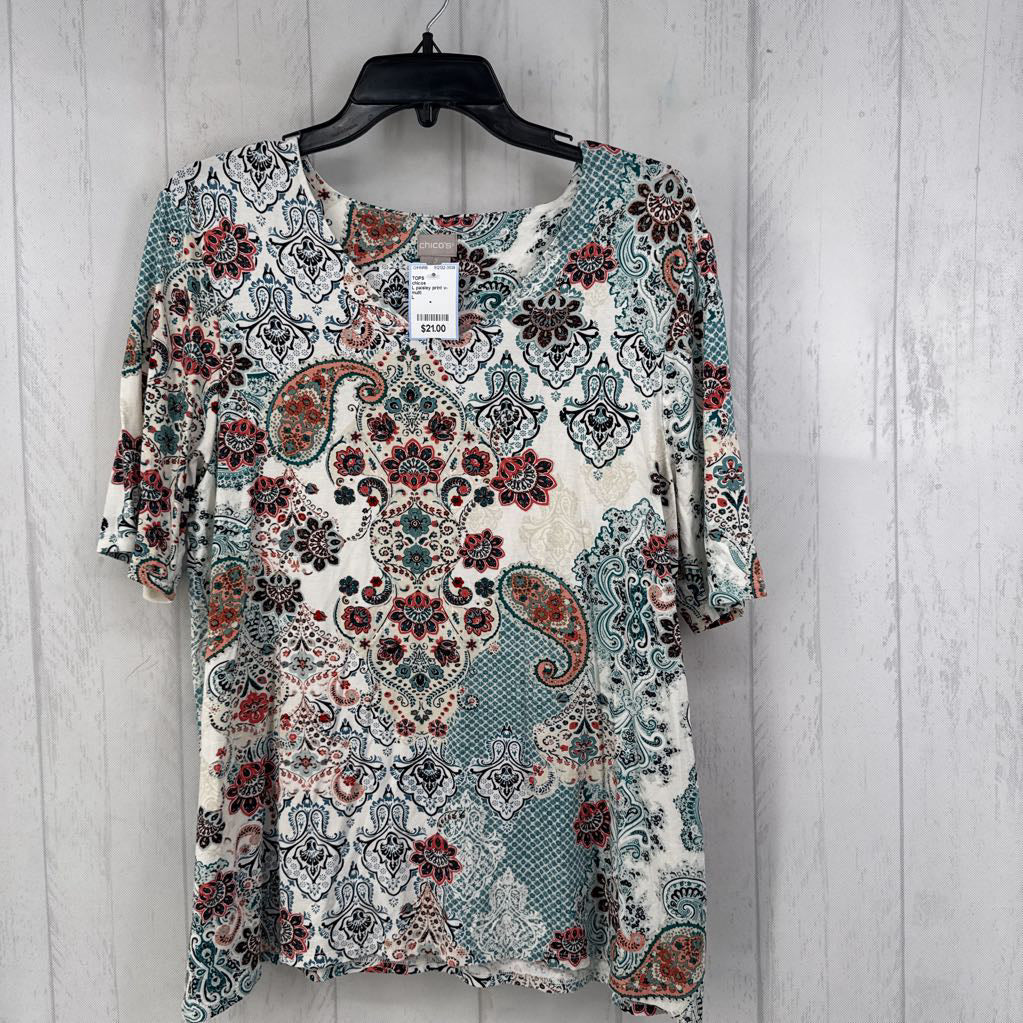 L paisley print v-neck s/s top