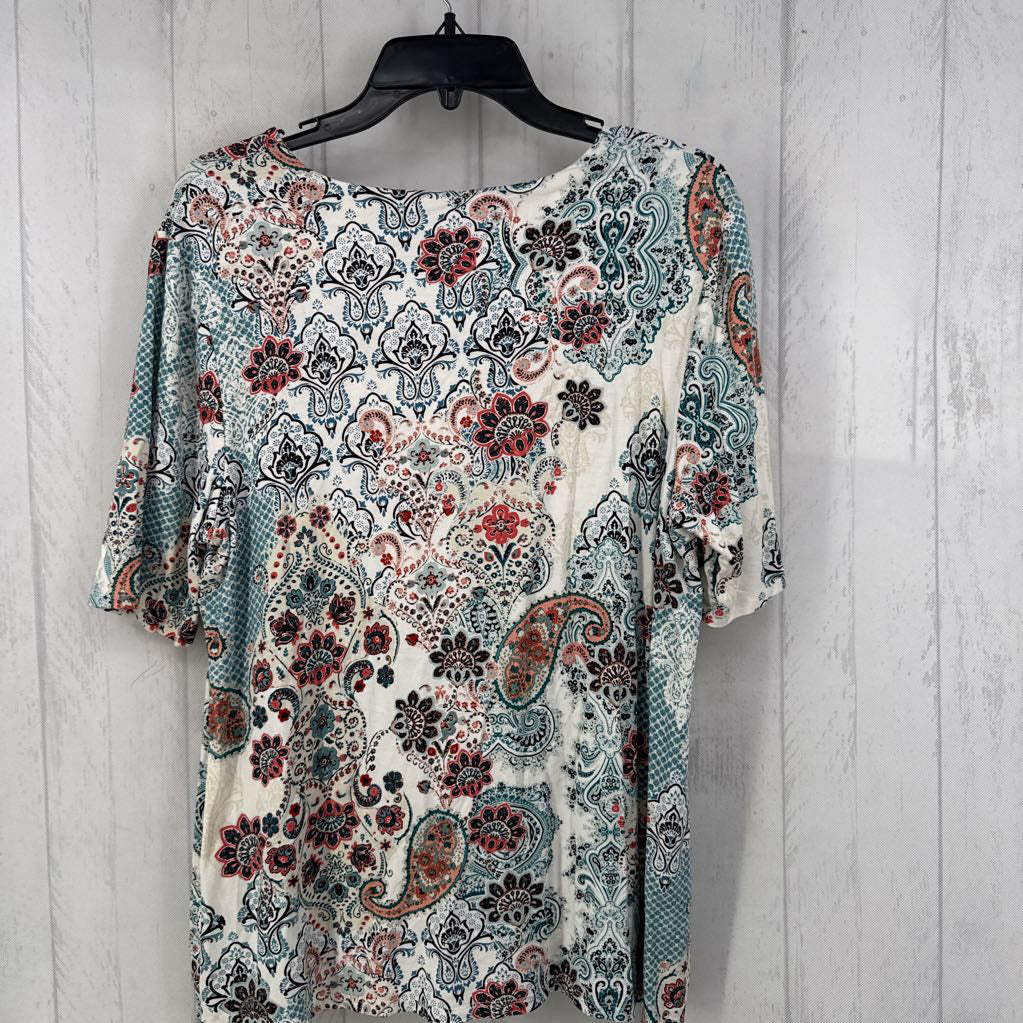 L paisley print v-neck s/s top