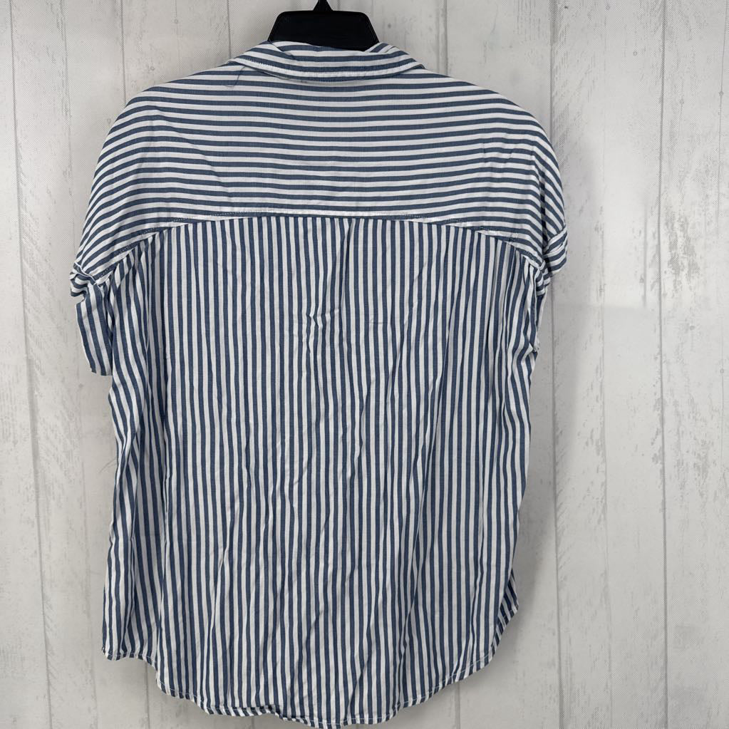 L striped button down cap slv top