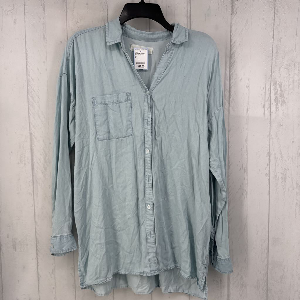 M denim button down l/s top