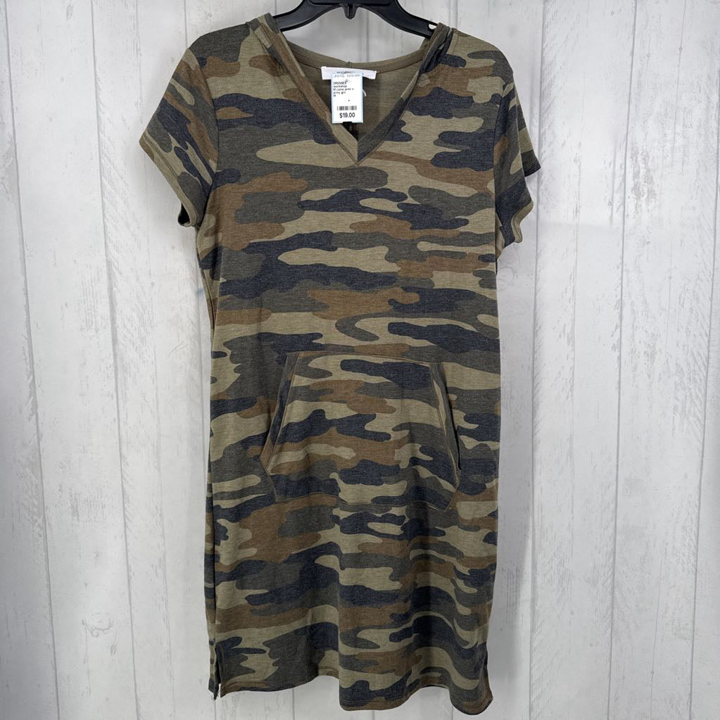 M camo print v-neck s/s dress