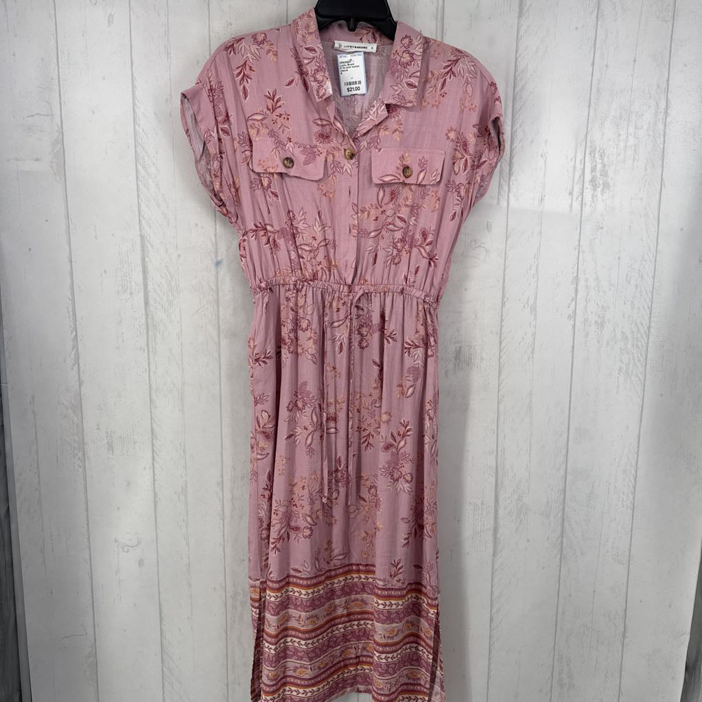 S flo print button down s/s dress