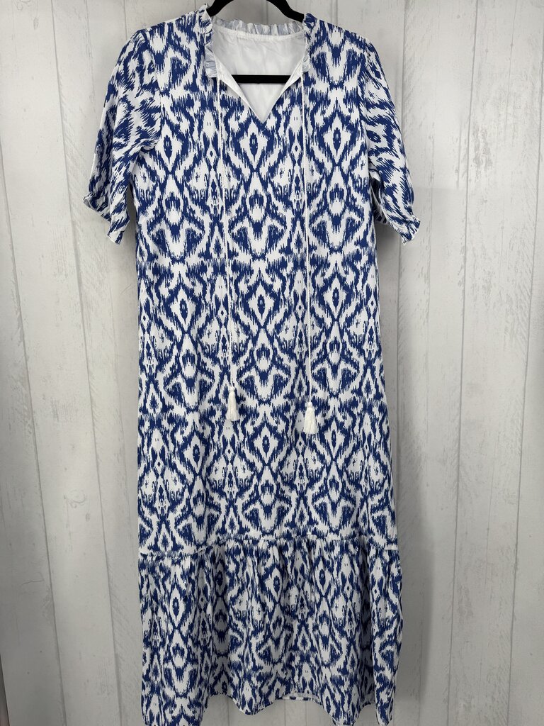 M printed tassel tie s/s dress