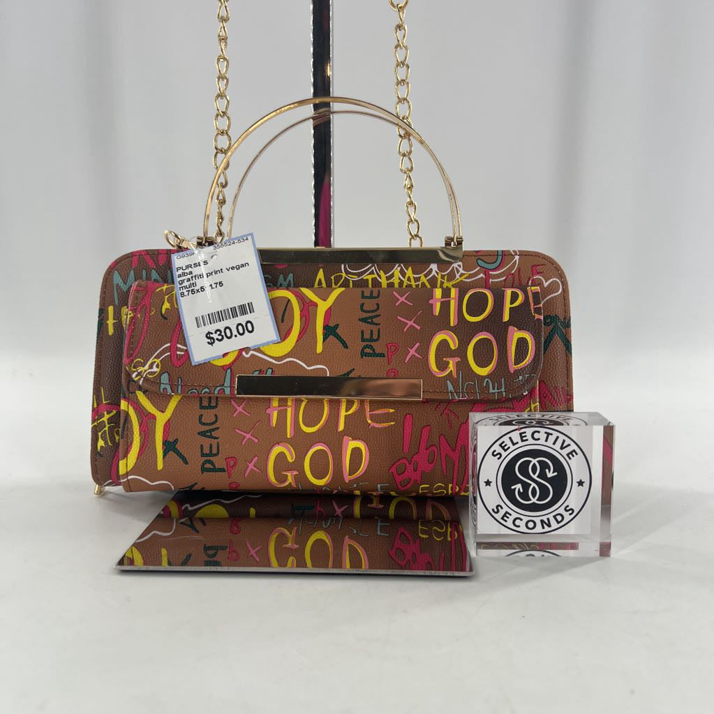 graffiti print vegan leather crossbody wallet