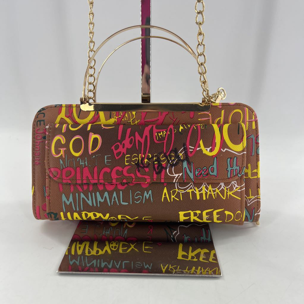 graffiti print vegan leather crossbody wallet