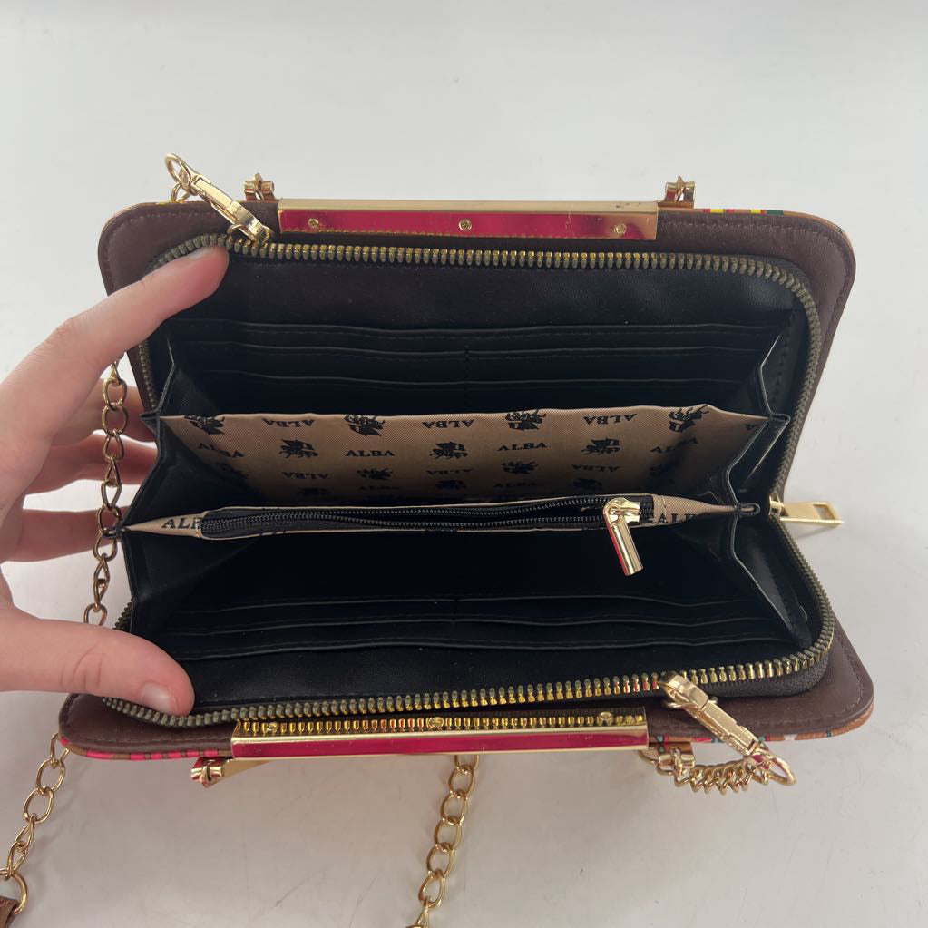 graffiti print vegan leather crossbody wallet