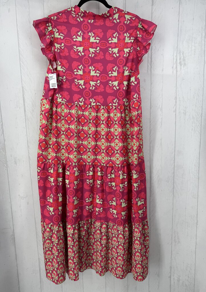 XL printed split neck maxi dress s/s