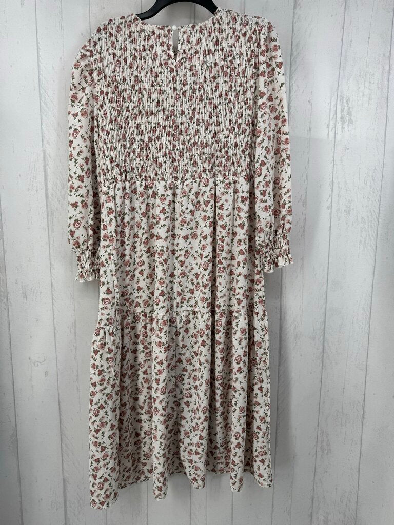 L flo print smocked l/s tiered dress