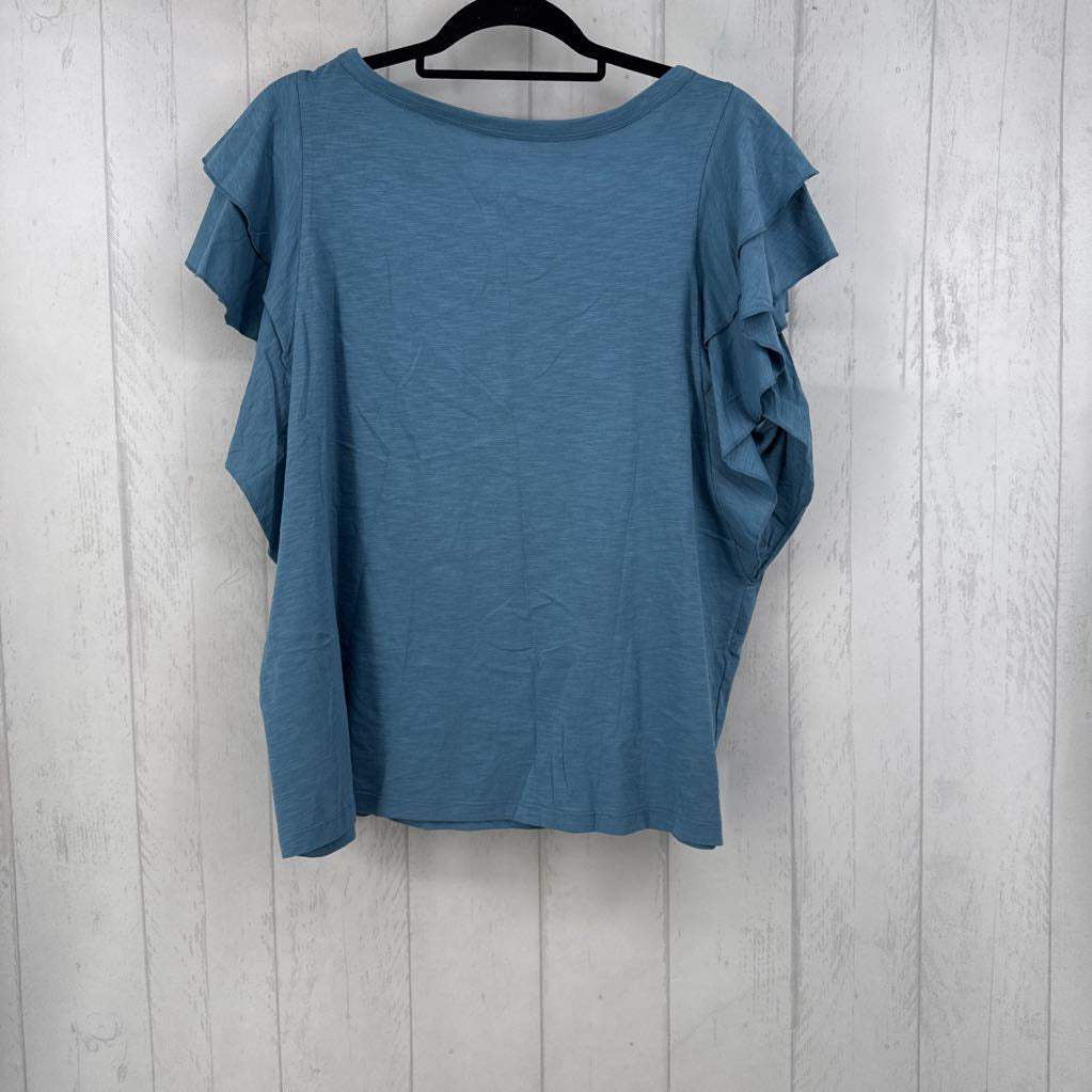 1X round neck ruffled slv top s/s