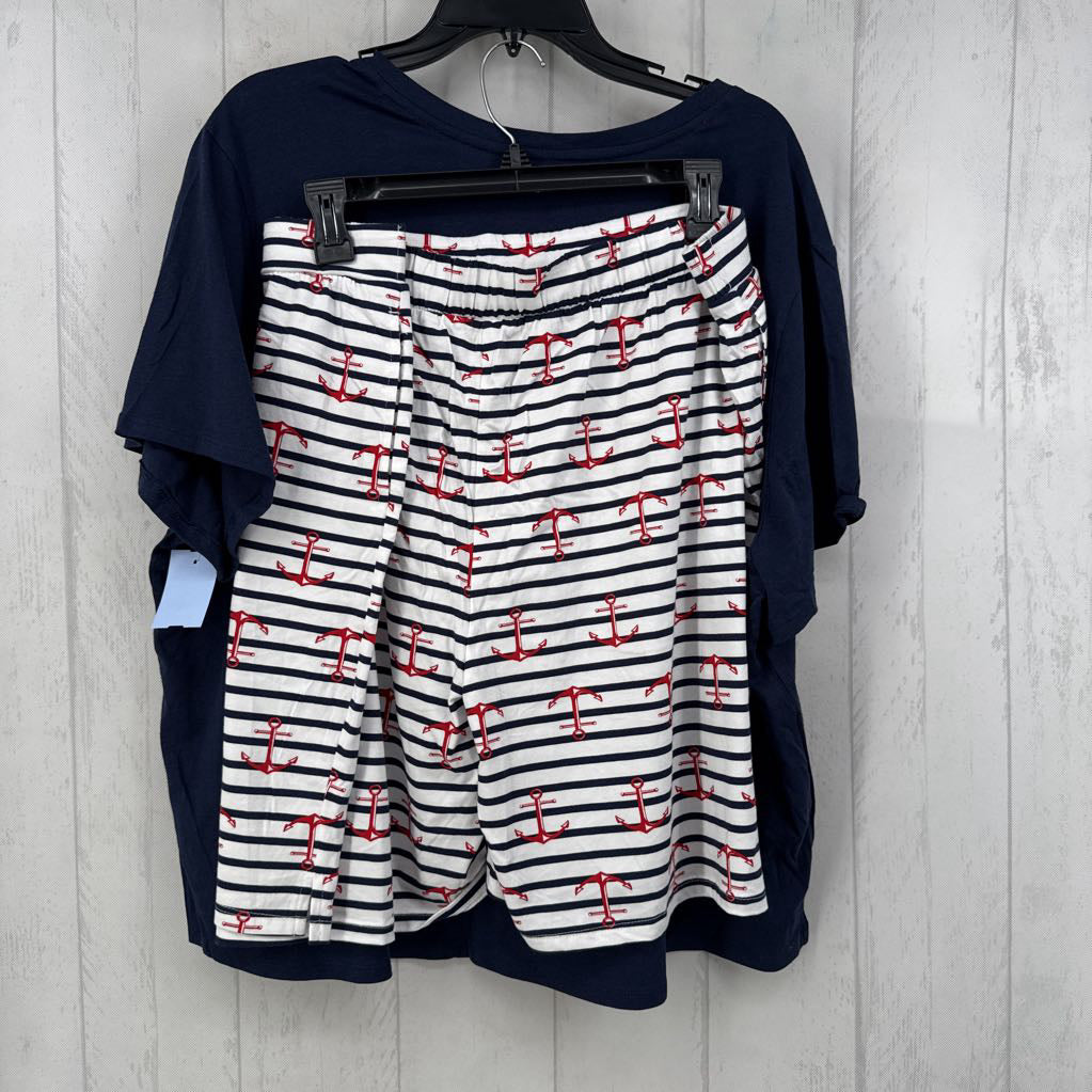 2X 2pc v-neck s/s tee & striped/anchor print shorts