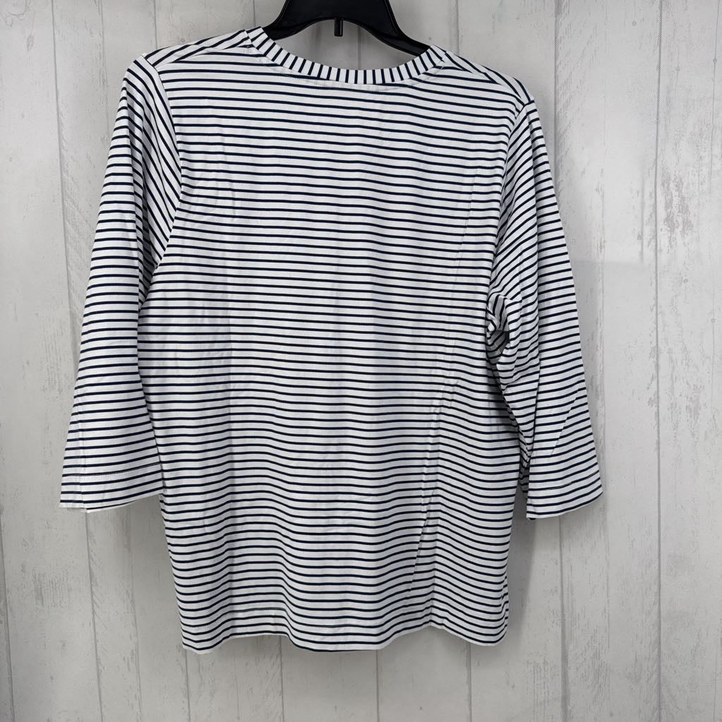 1X striped button front 3/4 slv tee