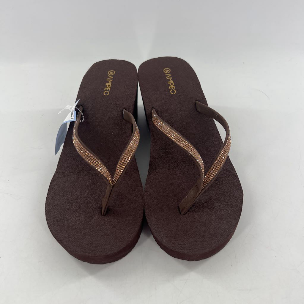 8 rhinestone strap wedge heel flip-flop