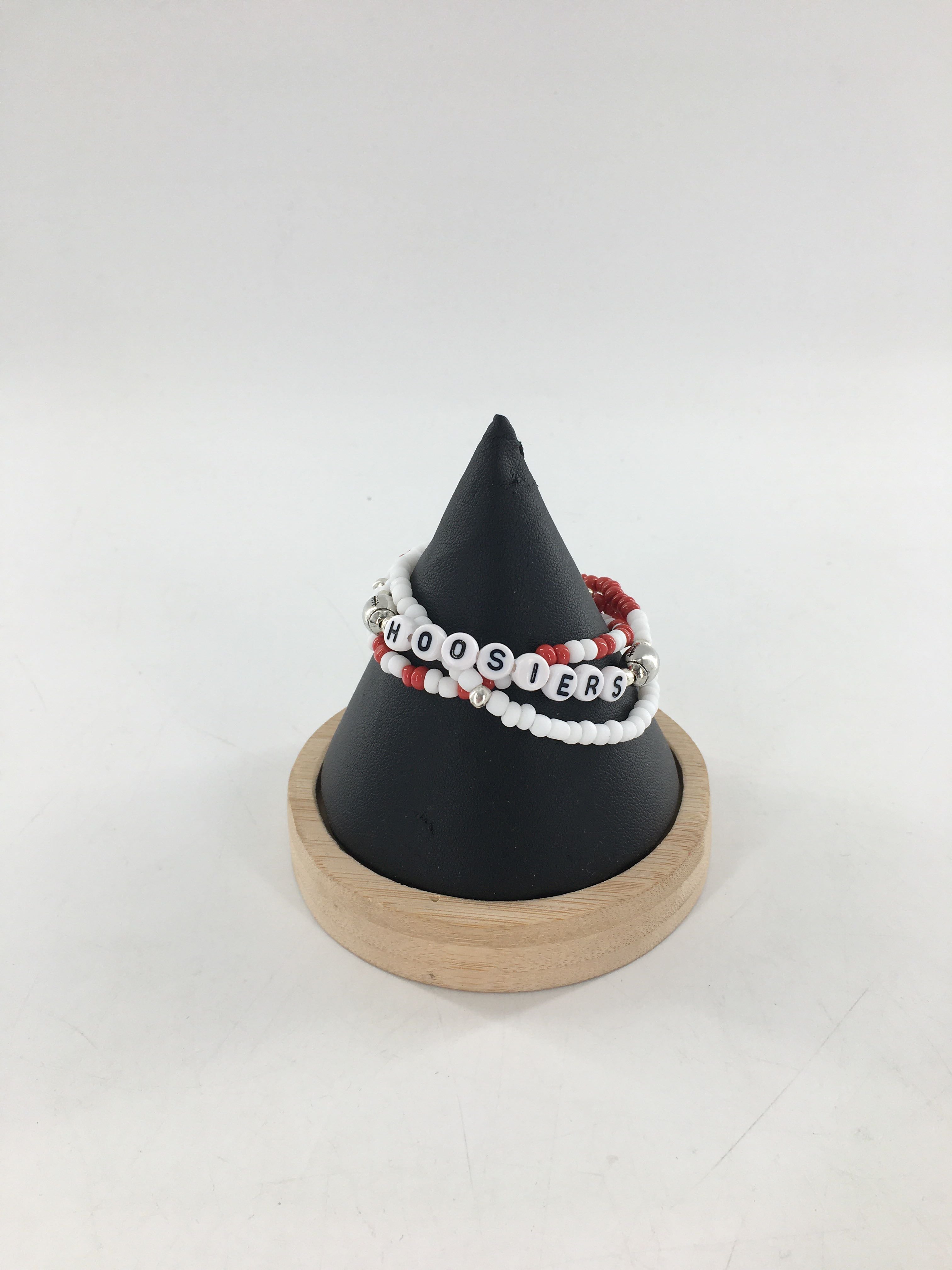 red & white stretch beaded bracelet stack-hoosiers