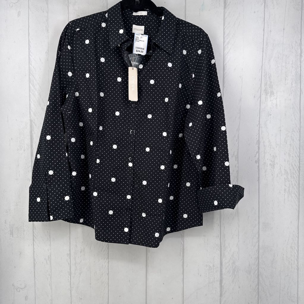 R85 L polka dot button down 3/4 slv top