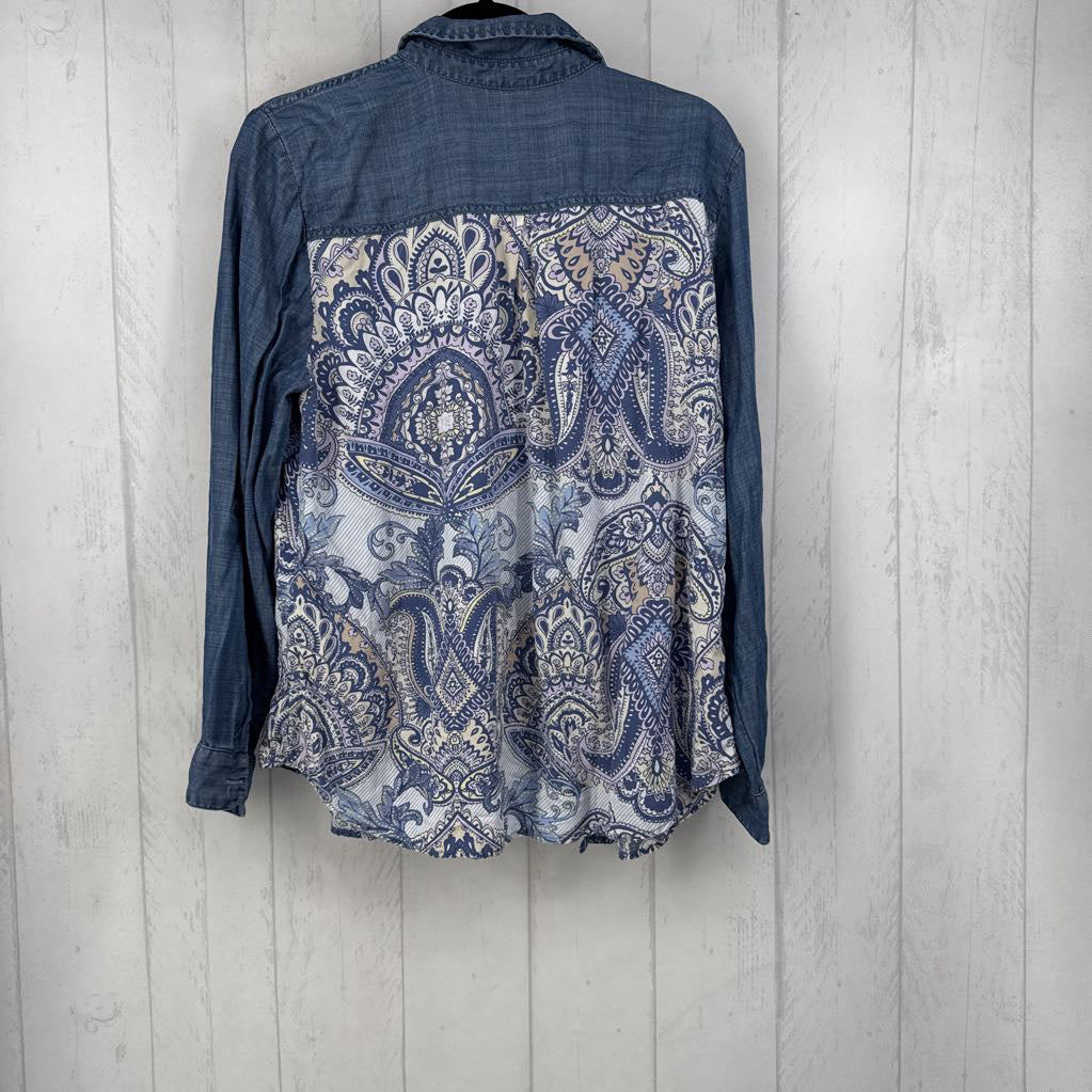 L paisley print denim button down l/s top