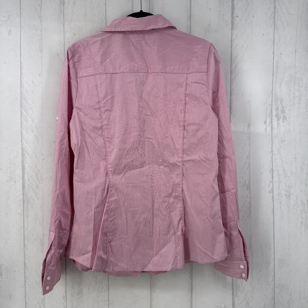 12 striped button down tab slv top
