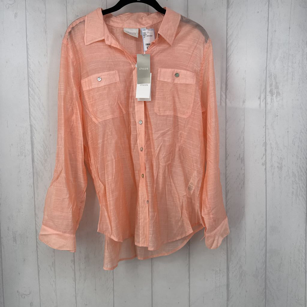 R60 L semi-sheer button down l/s top