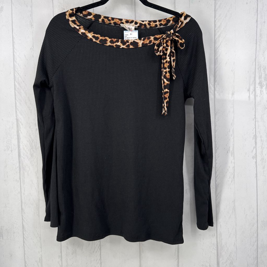M ribbed w/ animal print bow l/s top