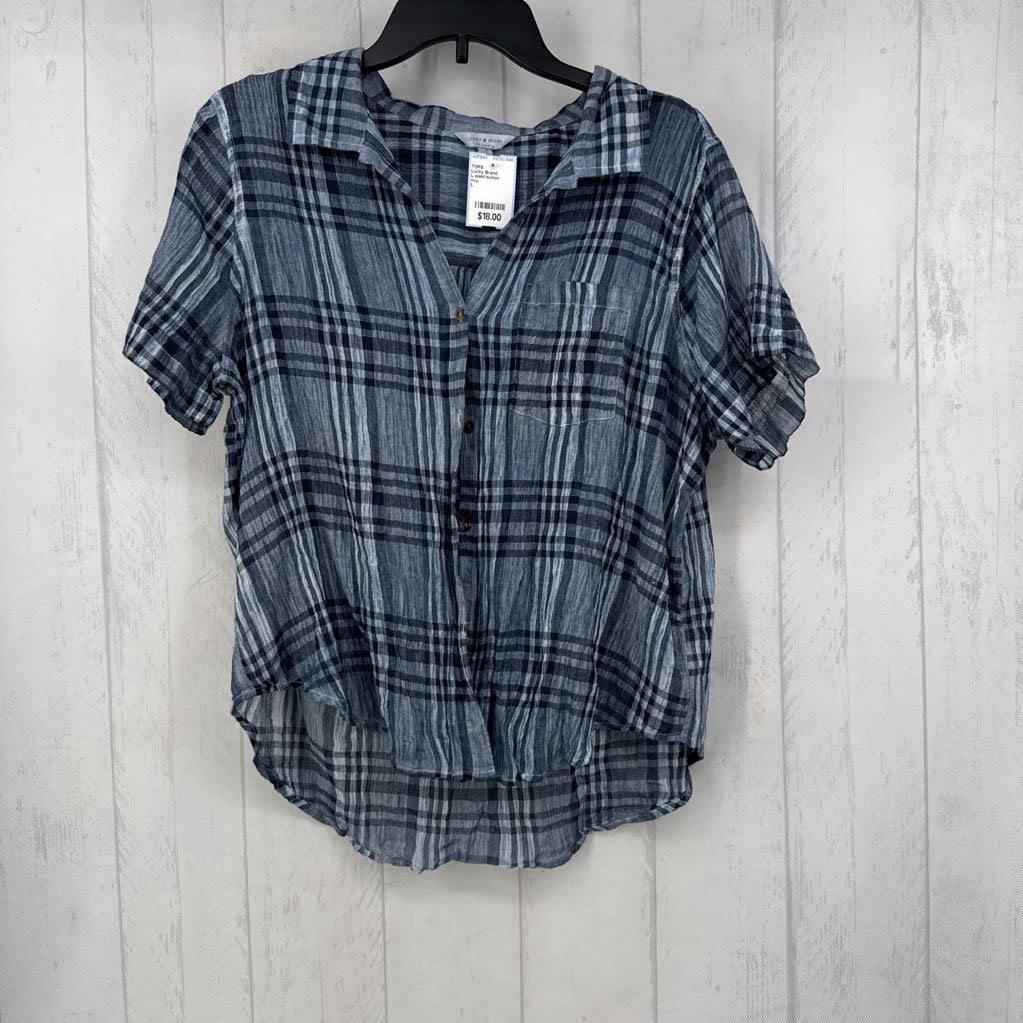 L plaid button down s/s top