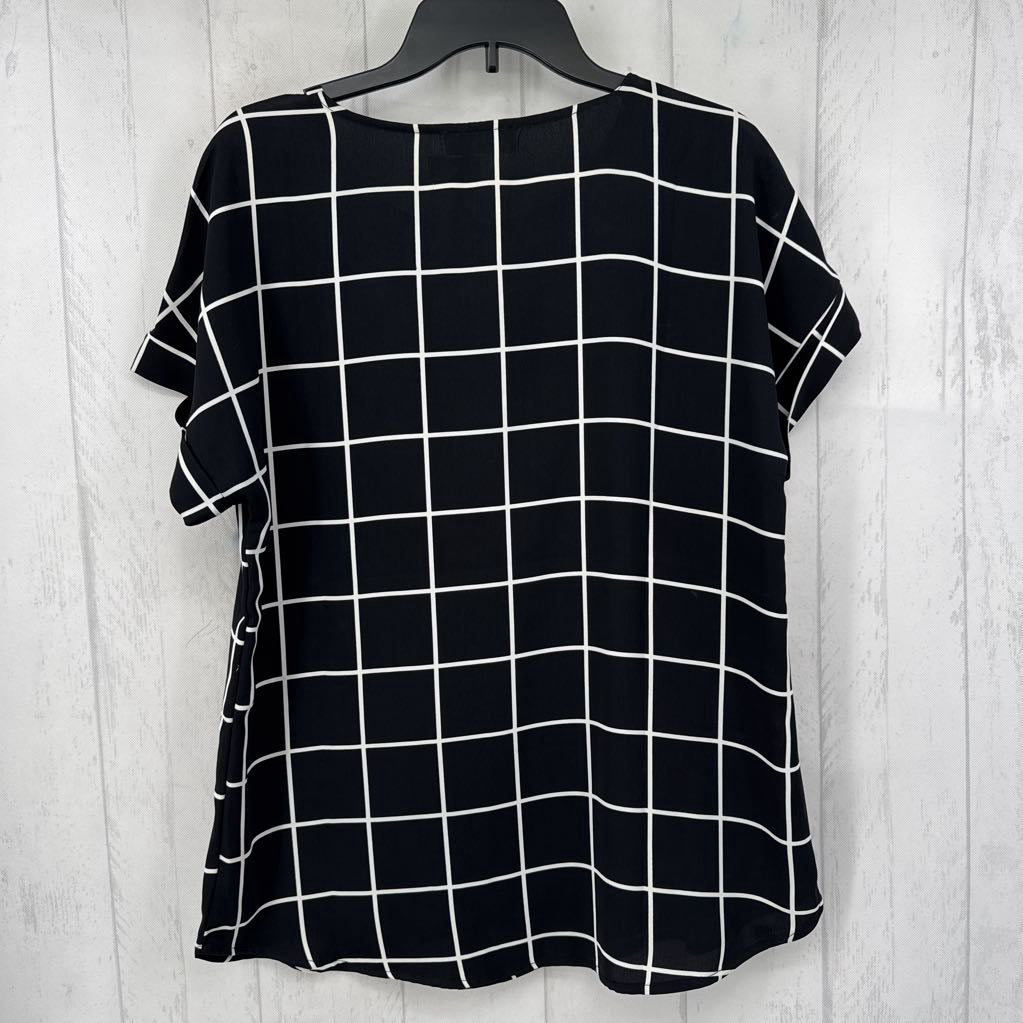 M checkered print s/s top