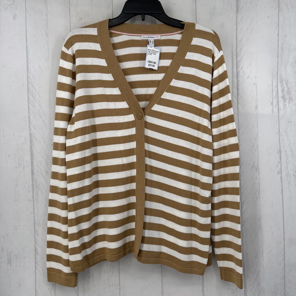 L striped single button cardi