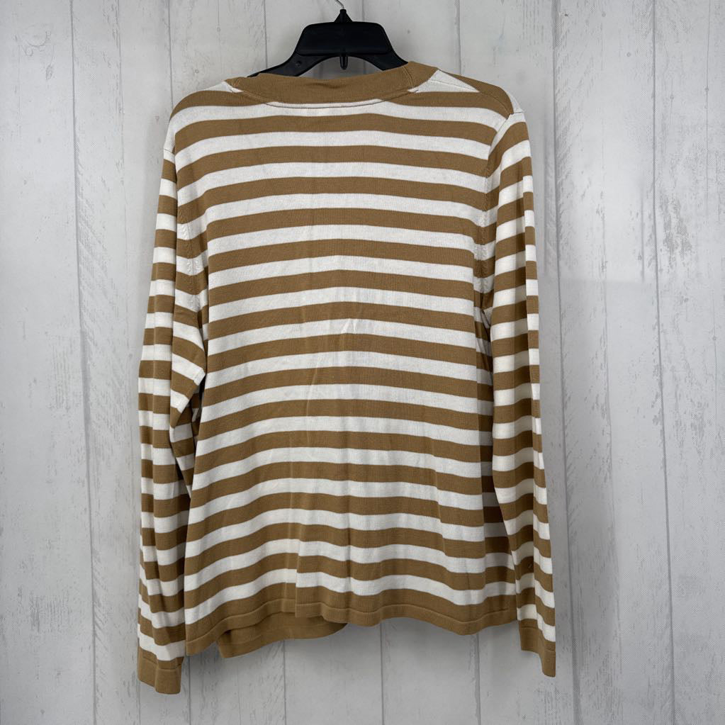 L striped single button cardi
