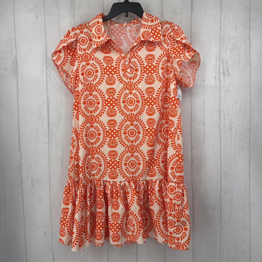 L printed quarter button s/s dress