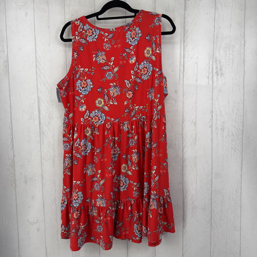 2X flo print tiered slvls dress