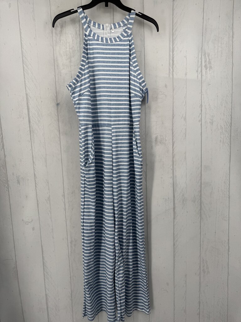 M striped slvls belted jumpsuit