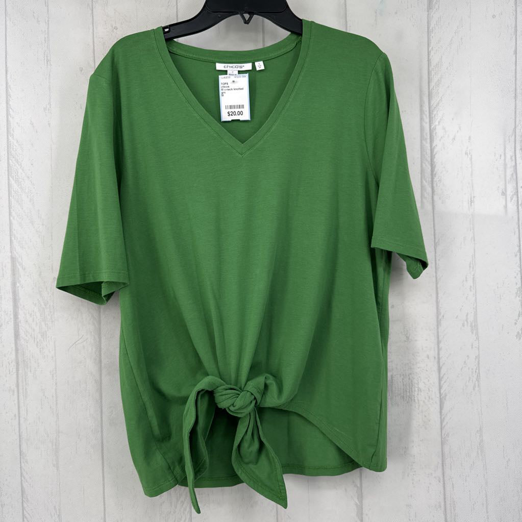 M v-neck knotted hem s/s top