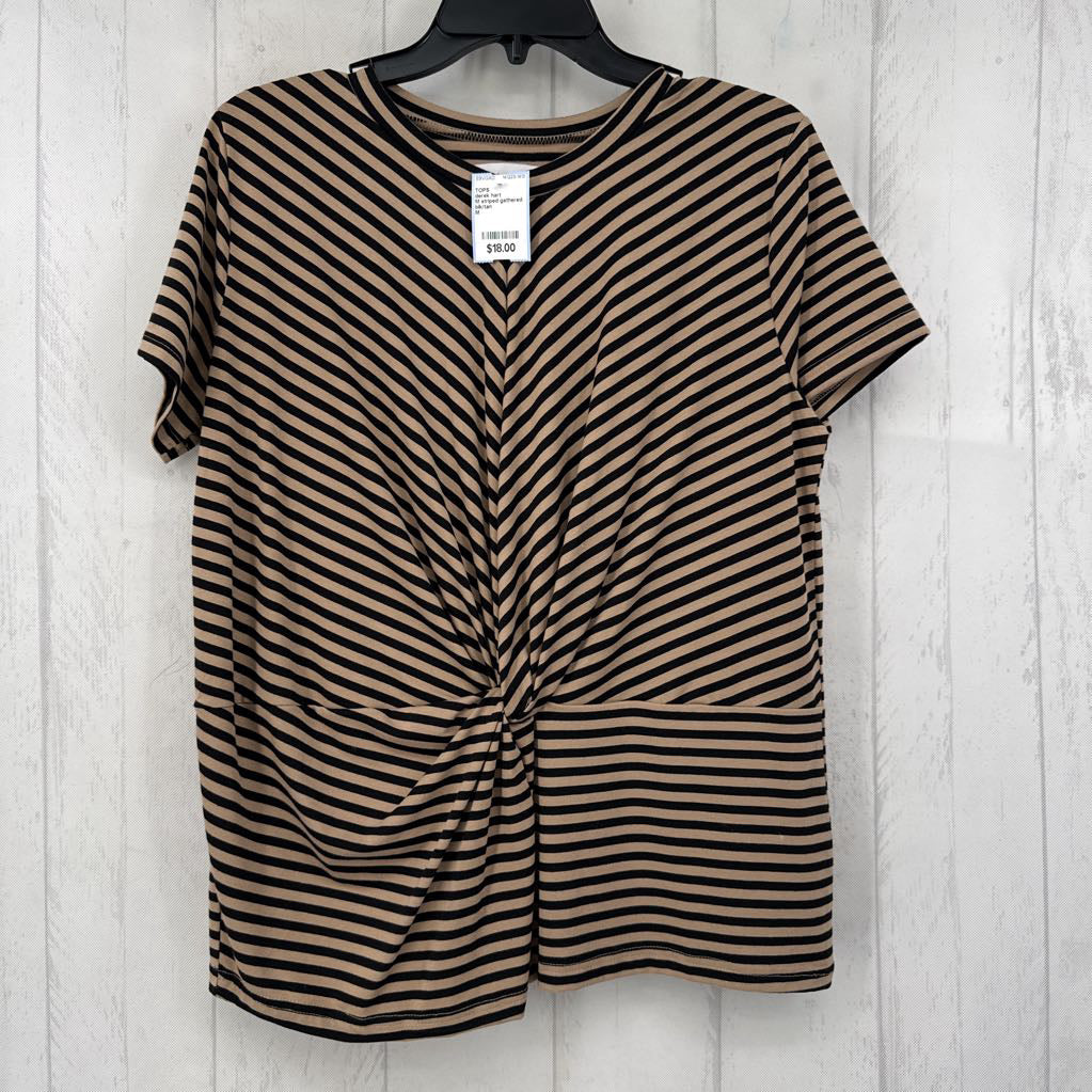 M striped gathered s/s top