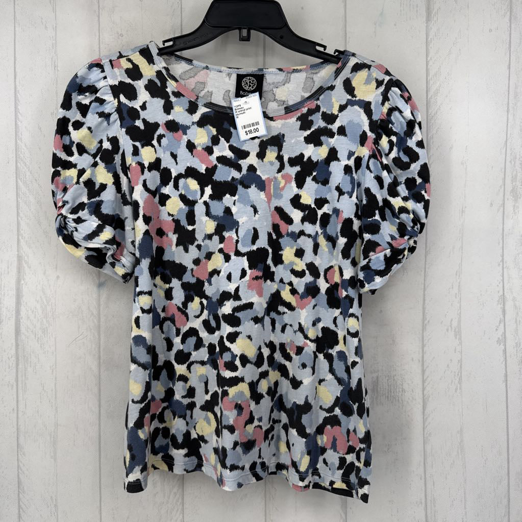 M animal print ruched slv tee s/s