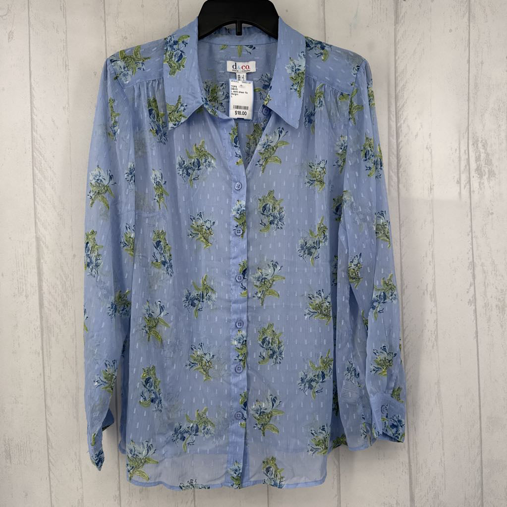 L semi sheer flo print button down l/s top