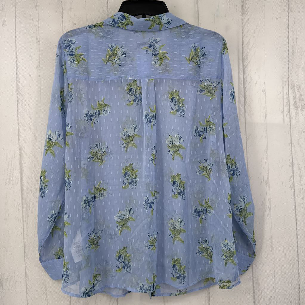 L semi sheer flo print button down l/s top
