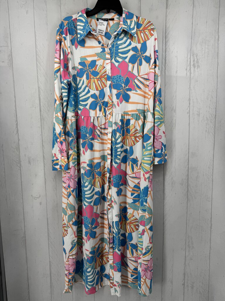 L flo print button down l/s dress